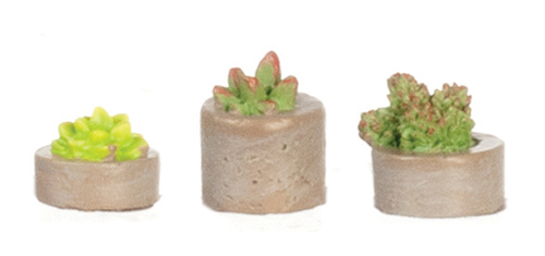 Dollhouse Miniature Resin Succulents In Planters Set/3Pc